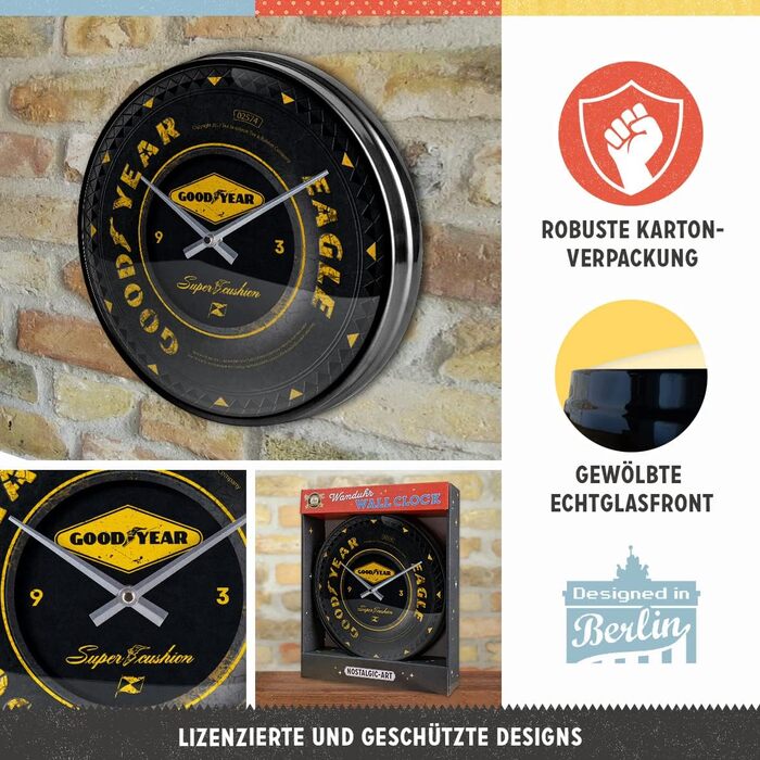 Ретро-настінний годинник Nostalgic-Art, Ø 31 см, Goodyear Wheel