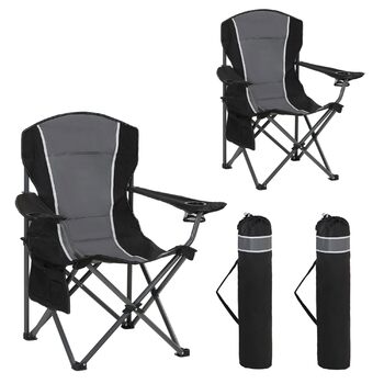 Комплект із 2 предметів Складане кемпінгове крісло, Складане крісло до 160 кг Кемпінгове крісло Складане крісло з підставками для чашок Складане крісло Кемпінгове рибальське крісло (сіре)