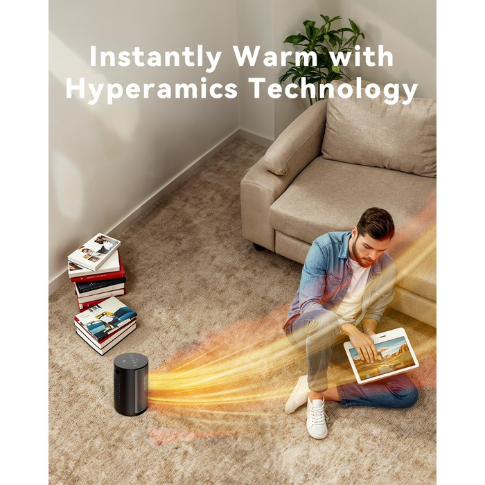 Енергозберігаючий електричний обігрівач, керамічний нагрівальний елемент PTC потужністю 1500 Вт, 4 режими, портативний обігрівач з термостатом, захист від перегріву та перекидання, 8-годинний таймер, для використання в приміщенні, чорний