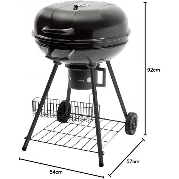 Вугільний гриль чайник-гриль з нержавіючої сталі ВхШхГ 92x57x54 см поверхня гриля Ø 54 см з кошиком для зберігання і термометром в