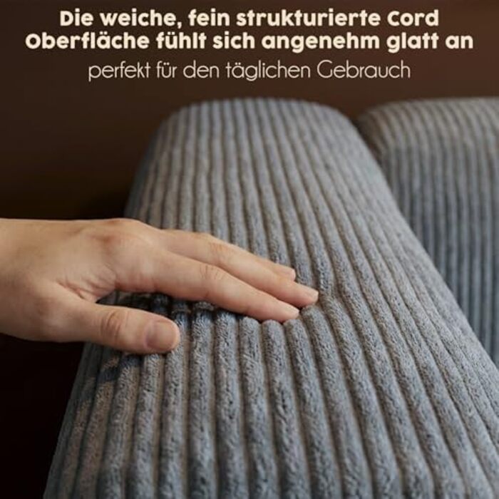 Місний вельветовий диван RUMMY, м&39який безкаркасний диван з піною з ефектом пам&39яті високої щільності, зручний диван для вітальні та спальні, сірий, 2-