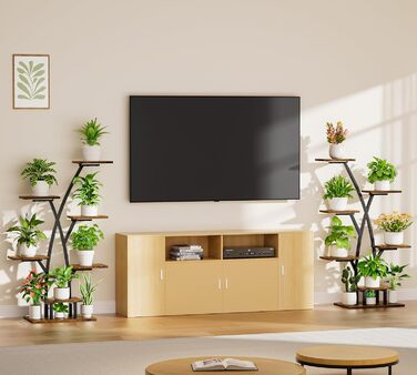 Підставка для рослин з лампою для вирощування - 7-ярусна підставка для квітів 105 см, полиця для рослин з металу та дерева - Квіткові драбини для приміщень та вулиці - Декоративна чорна квіткова підставка для балкону в приміщенні