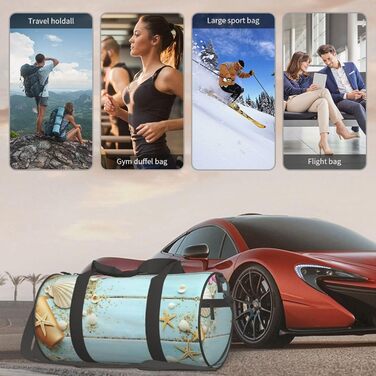 Спортивна сумка, дорожня сумка, пляжна тематика, принт мушлі, сумка на нічліг, чорна, універсальний розмір, сумка для подорожей