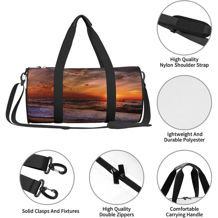 Спортивна сумка, дорожня сумка, пляжна сумка, принт Схід сонця, сумка на нічліг, чорна, універсальний розмір, сумка для подорожей