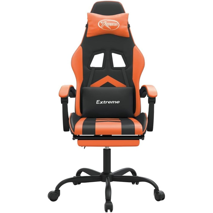 Геймерське крісло, офісне крісло, з підставкою для ніг, чорно-помаранчеве, штучна шкіра