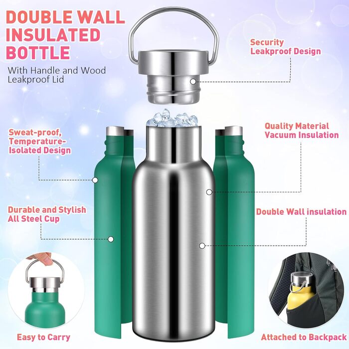 Мл з нержавіючої сталі Спортивна пляшка для води з подвійними стінками з ізоляцією з кришкою з ручкою Металева пляшка для води Баг