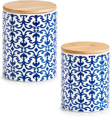 Банка для зберігання Zeller 19819 Марокко, 900 мл, керамічна, синьо-біла, приблизно Ø 11 x 15,3 см 11 x 6 см Синьо-білий