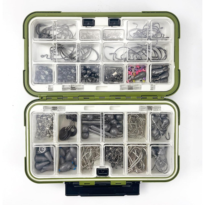 Набір рибальських гачків із 306 предметів, рибальські снасті, набір рибальських вантажів із грузилами, гумові поплавці, рибальські гачки, джиги, рибальські намистини, вертлюги, карабіни, набір рибальського спорядження з коробкою снастей