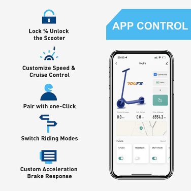 Дюймовий електросамокат з функцією додатку, з тримачем для мобільного телефону та протиугінним пристроєм Складаний електросамокат,