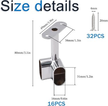 Срібна кутова блокувальна планка 90 аксесуари для гардеробу фланці для рейки для одягу сидіння для шафи у спальні ванної кімнати 16 шт., 16 шт.