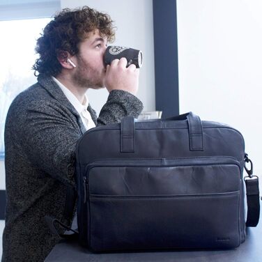 Сумка для ноутбука Sunsa 15 дюймів. Шкіряний діловий портфель. Чорна сумочка. Чоловіча сумка через плече у вінтажному стилі.