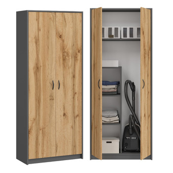 Шафа для мітл - Шафа для прибирання, побутова шафа - 74x35x180 см - Практична багатоцільова шафа, універсальна шафа для мітл, пилососа, засобів для чищення - Dino Graphite/Oak Wotan Graphite / Oak Wotan