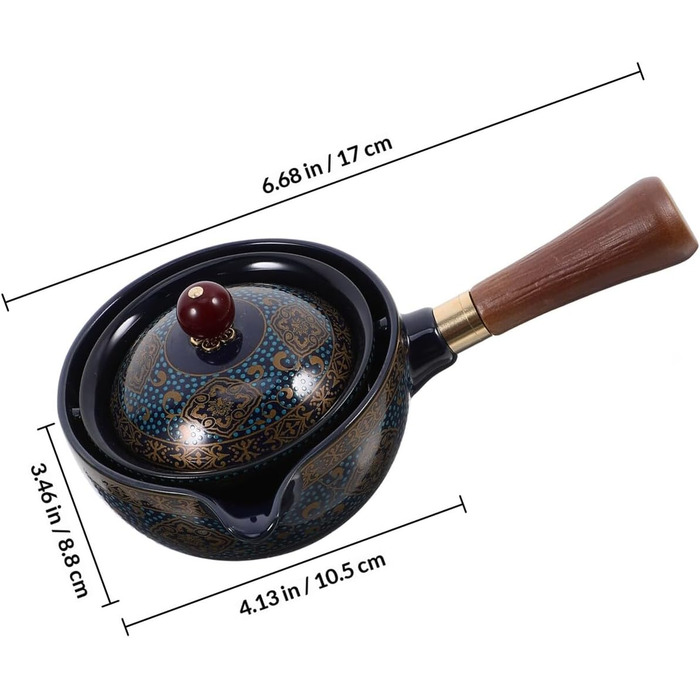 Китайський чайний сервіз з кераміки з синім орнаментом, зручною бічною ручкою та вбудованим ситечком для затишних чаювань вдома