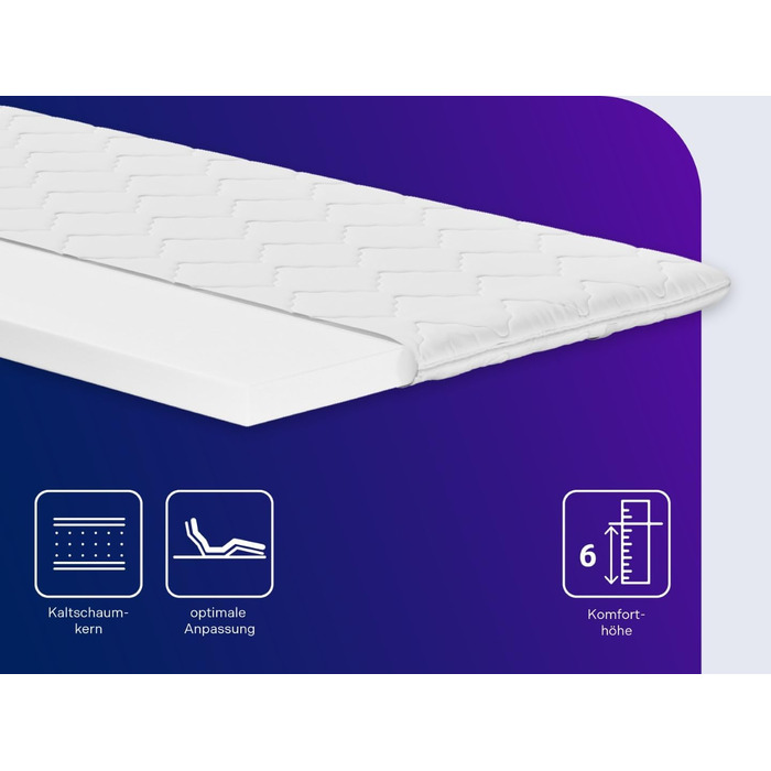 Ортопедичний наматрацник Traumnacht, з високоякісним холодним пінополіуретаном, сертифікований Oeko-Tex, 140 x 200 см, виготовлений за німецькими стандартами якості, білий холодний пінополіуретан 140 x 200 см