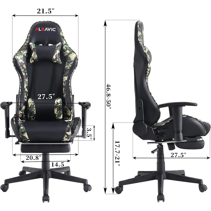 Ігрове крісло ALEAVIC з підставкою для ніг, гоночне крісло, ергономічне офісне крісло, ігрове крісло для ПК, висока спинка. (камуфляжний колір)