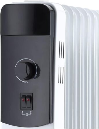 Масляний радіатор Gde OR 1500-7 (1500 Вт, 3 режими нагріву, 7 секцій, термостат, захист від перегріву та перекидання, колеса), чорний