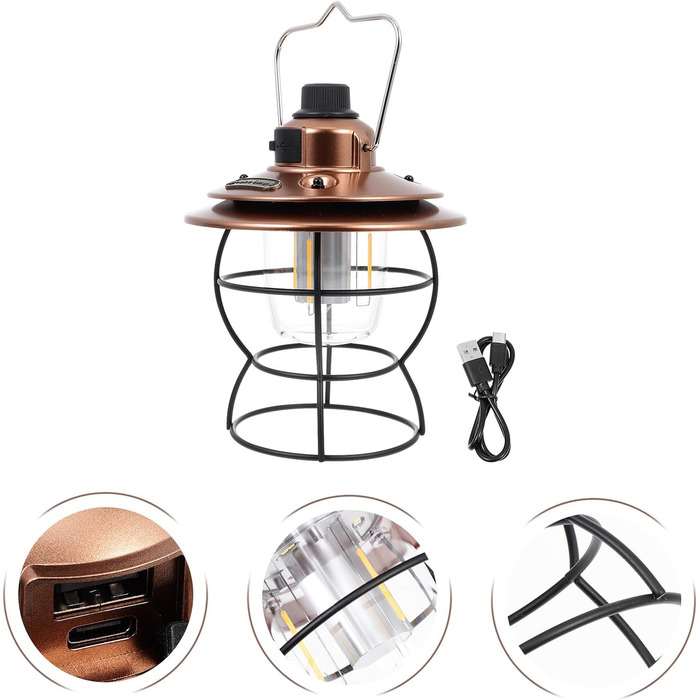 Багатофункціональний ретро-світлодіодний кемпінговий ліхтар з акумуляторною батареєю. Зручний ліхтар для намету на відкритому повітрі з гачком для підвішування. Тепле освітлення для кемпінгу та вечірок.