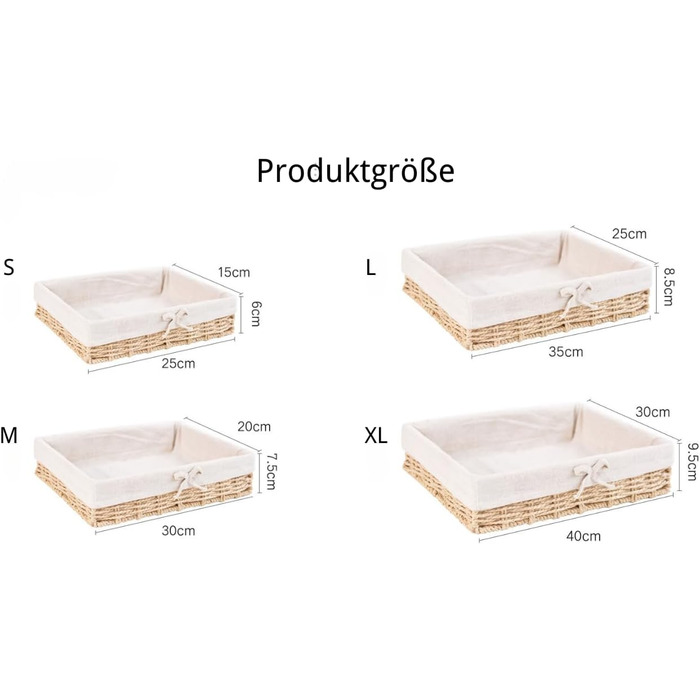 Набір із 4 хлібних кошиків, плетений декоративний кошик, плетений хлібний кошик ручної роботи з паперової мотузки, піднос для полиць, хлібниця з лляною тканиною, кошики для зберігання 4 розмірів, коричневий