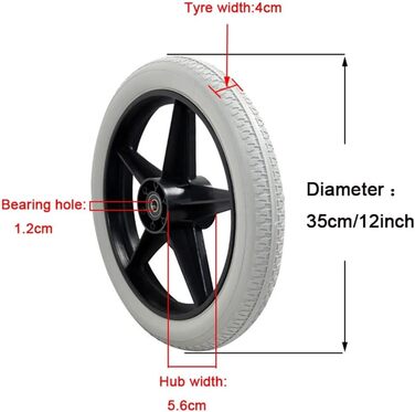 Пара задніх коліс для інвалідного візка, 14-дюймові аксесуари для інвалідних візків, запасне колесо для старшого інвалідного візка, нековзні колеса з твердої гуми/сірий, 1