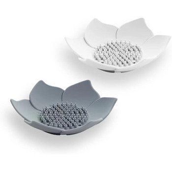 Каучукова мильниця з 2 частин зі зливом, мильниця для кухні, мильниця для душу, мильниця з пелюсткою (біла та сіра)