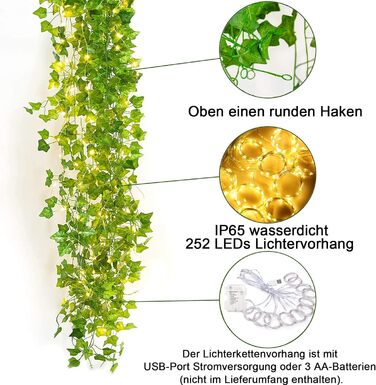 Плюща штучні казкові вогні, гірлянда плюща з 252 світлодіодами казкові вогні, завіса під керівництвом для весільного офісу садової