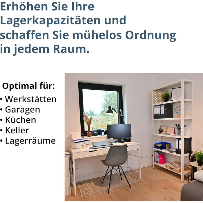 Підключаємий офісний стелаж SCHULTE Shelf World з 6 полицями PowerMAX, вантажопідйомність 65 кг, 200x100x30 см (ВxШxГ), білий, стелаж для зберігання, стелаж для майстерні, стелаж для підвалу, стелаж для гаража, металевий стелаж