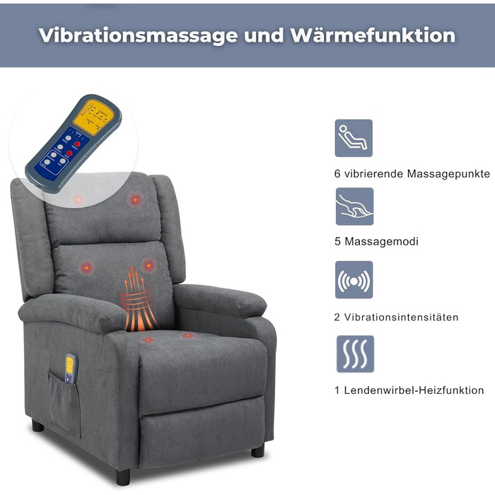 Крісло під телевізор LEADZM, відкидне крісло, шезлонг, електричний масаж та підігрів, ручне регулювання кута нахилу спинки, відкидне крісло до 120 кг, одномісний диван