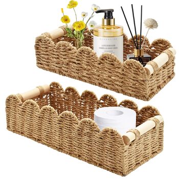 Плетений кошик для зберігання Yiomxhi з 2 предметів з дерев&39яними ручками, кошики для зберігання туалетного паперу, кошики на полицях, декоративний плетений кошик для кухні, ванної кімнати, дитячої кімнати, офісу (коричневий)