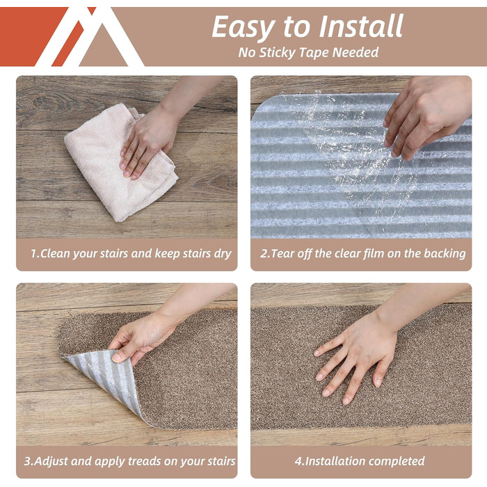 Килим COSY HOMEER, нековзний, 71,1 x 22,9 см, доріжка для дерев&39яних сходів, килимки для сходів для дітей та собак, основа 100 поліестер TPE, 15 шт. , бежевий, захищає підлогу 15 шт. бежевий