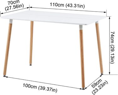 Прямокутний обідній стіл Кухонний стіл Буковий на 4 стільці Обідній стіл з дерев&39яними ніжками МДФ Білий 110 x 70 x 75 см (Тільки стіл) 110 см Білий