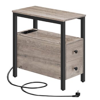 Журнальний столик HOOBRO із зарядною станцією, диван-столик з 2 шухлядами, USB-портом та розеткою, тумбочка для невеликих приміщень, стабільна та міцна, для вітальні, спальні, сірий колір EBG542BZ01