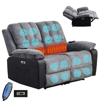 Електричний диван LSLIFE з функцією масажу та підігріву, масажний диван, крісло, лінивий реклайнер для людей похилого віку, ергономічний диван для відпочинку (синій, 2 особи)