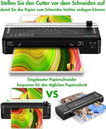 Ламінатор A4, швидкий прогрів за 70 секунд, вбудований різак, ламінатор з технологією NTC з 10 ламінувальними пакетами для A4/A5/A6, для офісу, дому та школи