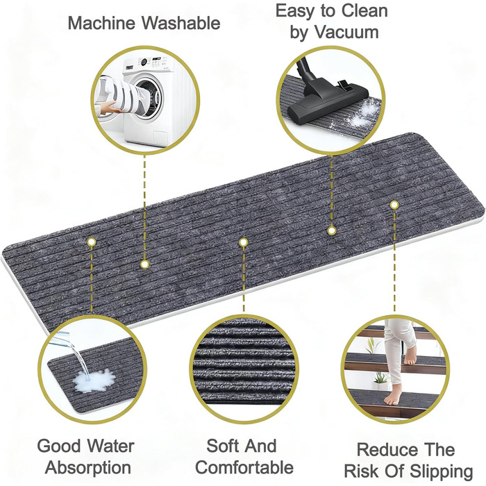 Сходинки, 15 шт. , протиковзкі килимки для сходів, самоклеючі килимки для сходів 76x20 см, для використання всередині приміщень, килимок для сходів, килимок для дітей, для літніх тварин (подвійні смужки), сірі подвійні смужки