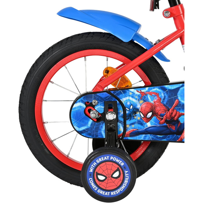 Дитячий велосипед Volare Spider-Man 14 дюймів 3,55 років Ручні та американські гальма, додаткові колеса, захист ланцюга, світловідбивачі Регульоване сідло Подарунок для хлопчиків та дівчаток