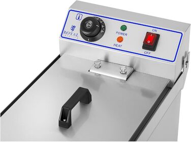 Електрична фритюрниця Royal Catering RCEF-10EH з нержавіючої сталі з кошиком (10 літрів, 3200 Вт, 230 В, термостат 60-200 C, 47,5 x 28 x 34,5 см, зливний кран)