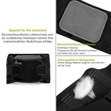 Пояс для підтримки спини HONGJING з підігрівом та 7 металевими опорами від болю в спині, акумуляторний підігрівальний пояс для спини для чоловіків та жінок, грижа міжхребцевого диска, ішіас, розмір L, чорний розмір L