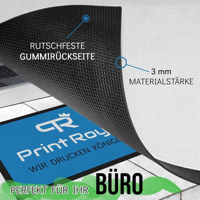 Персоналізований килимок для дверей Print Royal з логотипом та індивідуальним текстом - Килимок з логотипом - Килимок для бруду з логотипом Нековзний, 60x40 см з гумовим краєм