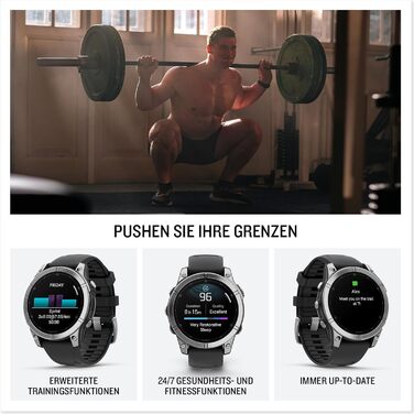 Розумний годинник для різних видів спорту, 1,3-дюймовий сенсорний AMOLED-дисплей з кнопками, до 16 днів роботи від акумулятора, понад 80 спортивних програм, топографічні карти, музика, сповіщення. fenix E 47mm Нержавіюча сталь/Чорний, 47mm
