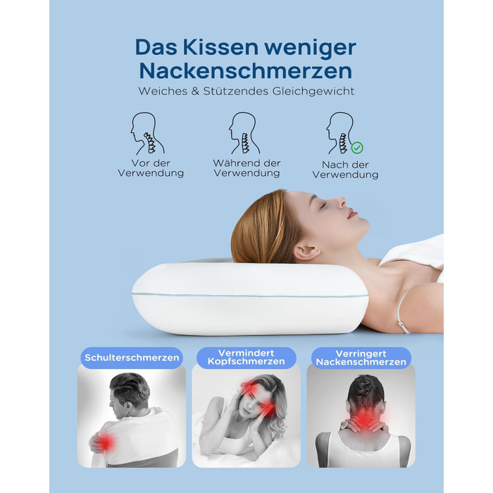 М&39яка охолоджувальна подушка, подушка з піни з ефектом пам&39яті 40x60, охолоджувальна подушка для сну, ортопедична подушка від болю в шиї, ергономічна подушка для підтримки шиї, подушка проти хропіння для тих, хто спить на боці, 40 x 60 см, білий-м&39я