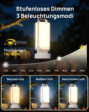 Сонячний кемпінговий ліхтар Eventek 8000 мАг, надяскравий складний світлодіодний кемпінговий ліхтар з 3 режимами та сенсорним керуванням, акумуляторний наметовий ліхтар IPX5 для відключення електроенергії, кемпінгу, походів, надзвичайних ситуацій