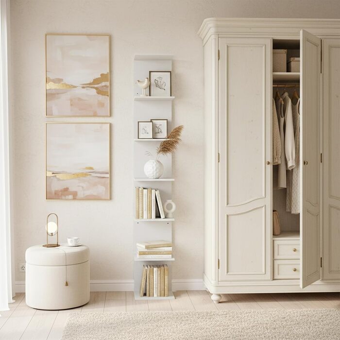 Книжкова полиця, окремостояча полиця з 6 полицями, біла настінна полиця, кухонна полиця, полиця для рослин, окремостояча настінна, для кухні, вітальні, спальні