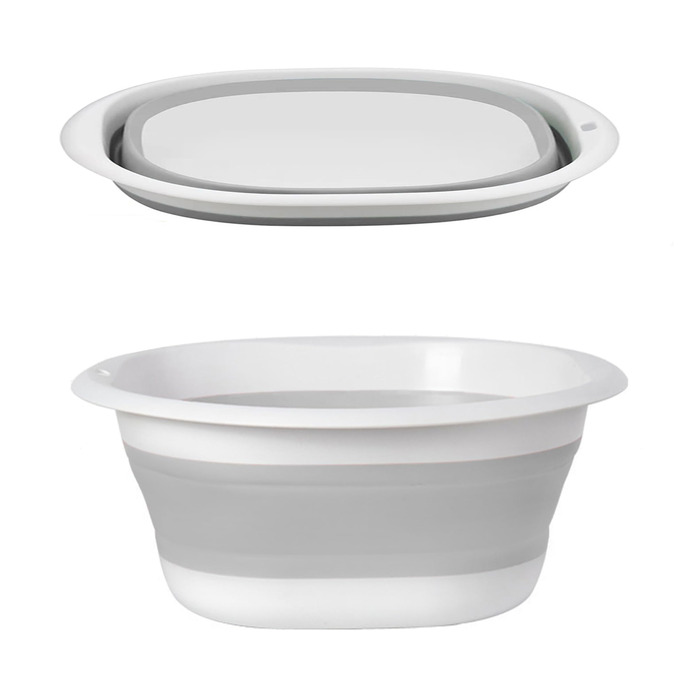 Складана чаша для миття посуду, 5 л, портативний умивальник, силіконовий пластиковий кошик, багатофункціональний туристичний умивальник, кемпінгова раковина, компактна складна ванна (сіра) 5 л Сірий