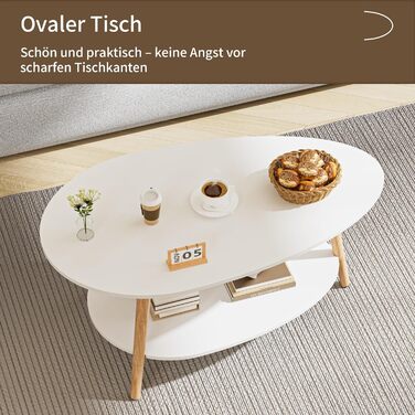 Чайний столик з масиву дерева, овальний двошаровий журнальний столик, круглий стіл для вітальні, журнальний столик, журнальний столик, журнальний столик, білий