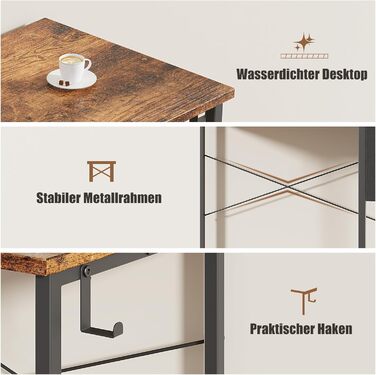 Стіл Flycity 100 x 48 x 75 см, комп'ютерний із сумкою для зберігання, металевий каркас, підходить для вітальні, офісу, кабінету, спальні, вінтажний коричневий