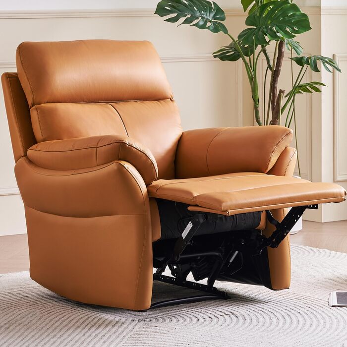 Крісло для відпочинку AIRSKY з натуральної шкіри, крісло для телевізора з функцією відкидання, крісло для кінотеатру, крісло для сну, крісло для старших, крісло для телевізора з функцією сну, ручне регулювання крісла для вітальні, спальні (помаранчеве)