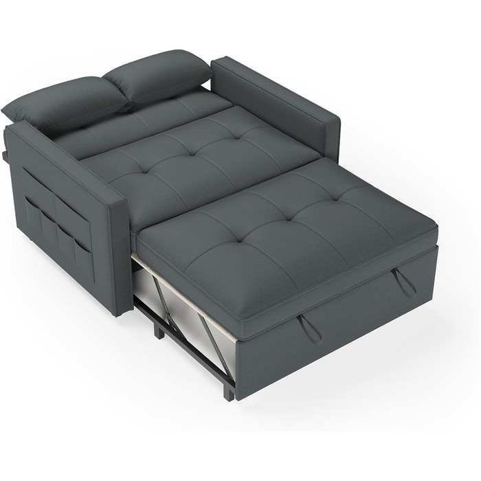 Диван-ліжко 186 x 122 см з 5-позиційним регулюванням спинки, диван-ліжко 3-в-1 з подушками та бічною кишенею, сірий лляний диван для гостьових кімнат та невеликих приміщень