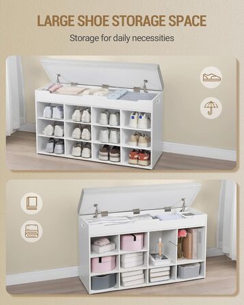 Лавка для взуття Hzuaneri, полиця для взуття із сидінням, лавка для зберігання, 12 відділень, знімні полиці, підходить для вітальні, коридору, входу, 30 x 100 x 55 см, білий SB53503GY