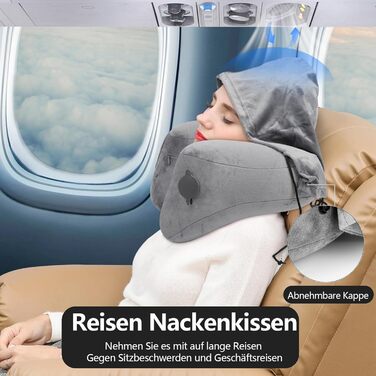 Надувна подушка для шиї Czemo Travel Pillow Airplane, Quick Inflatable Neck Pillow Airplane, Neck Pillow H Shaped Everlasting Comfort, дорожня подушка для подорожей в автомобілі, літаку, поїзді, сірий