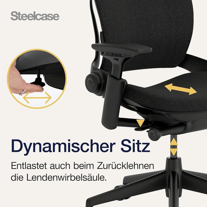 Ергономічне офісне крісло Steelcase Leap з поперековою опорою LiveBack, гнучкою спинкою, регульованим підголівником, чорний онікс, 62 x 68 x 117 см, чорний онікс з підголівником